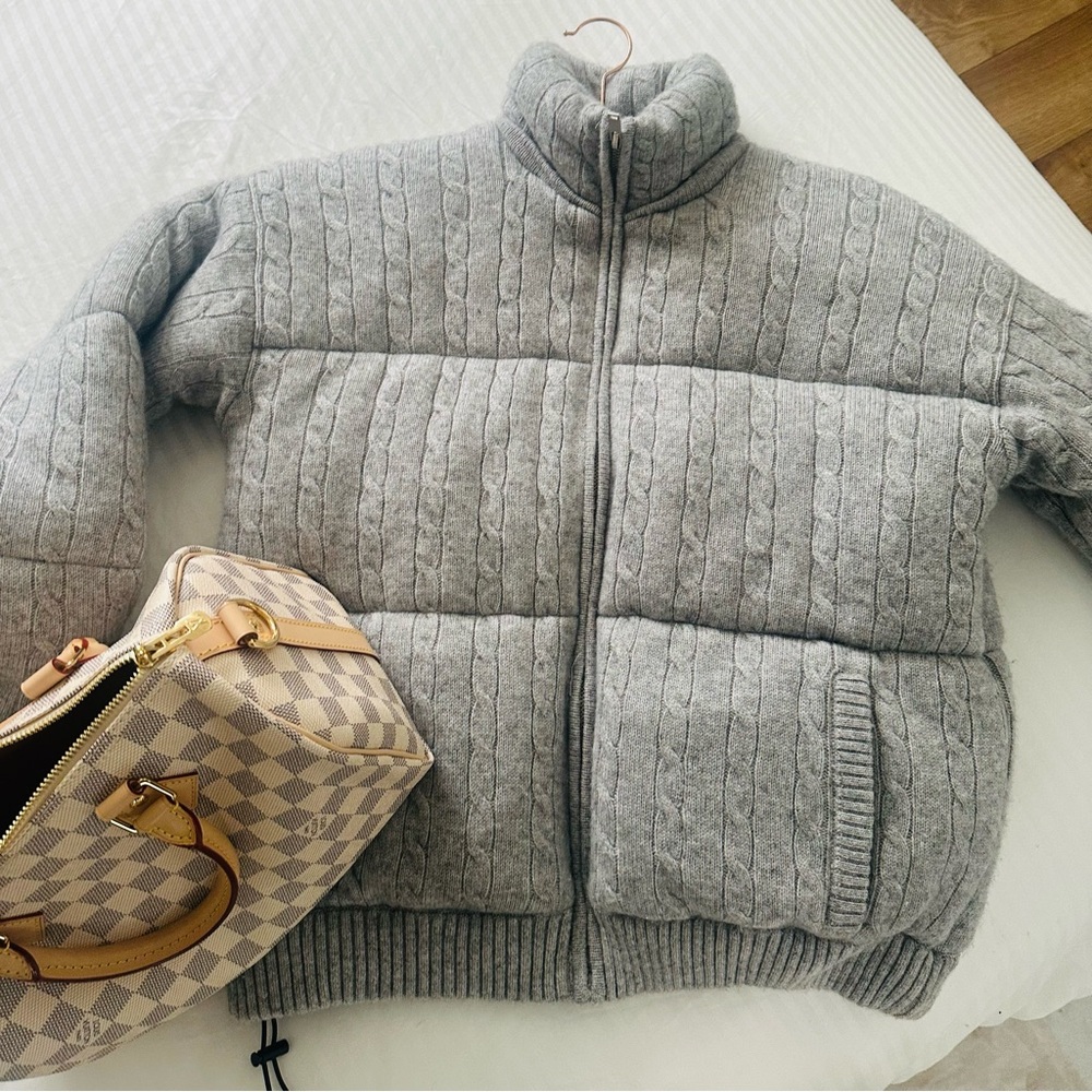 NAADAM Gray Cable Knit Cashmere Puffer Jacket